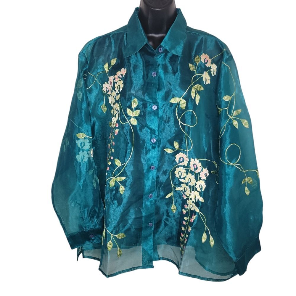 Original Anthony Plus Size Nwot sheer Floral Embroidered Blouse top Size 3x